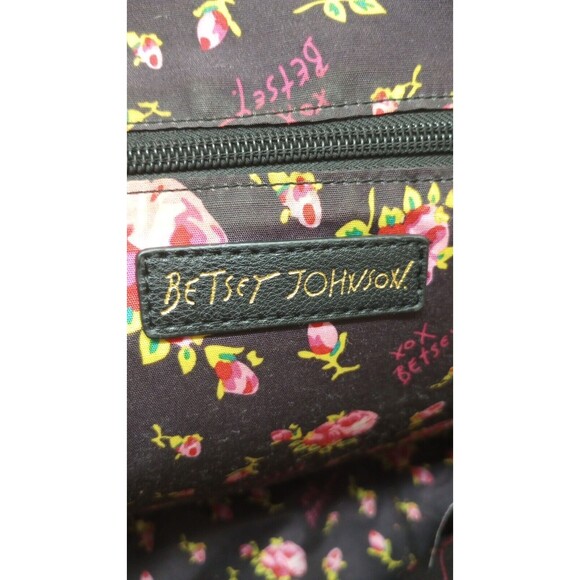 Betsey Johnson Faux Fur Black Backpack Large Logo Vegan Leather 12x11 - Picture 11 of 11